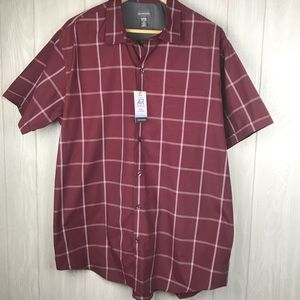 Van Heusen maroon check button down casual short sleeve shirt